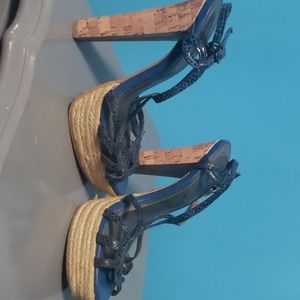 Blue snake skin and cork heels